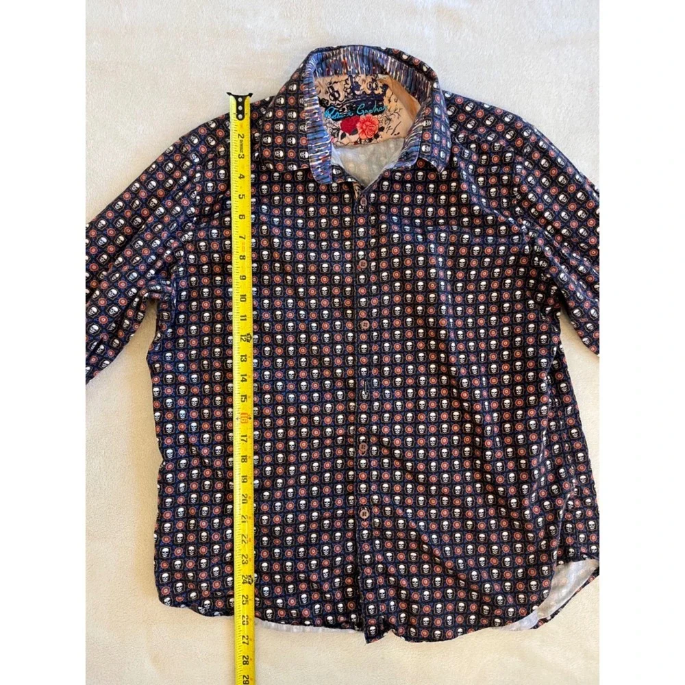 Robert Graham MenXL Macbeth Skull British Flip Cuff Shirt Long Sleeve Embroidery